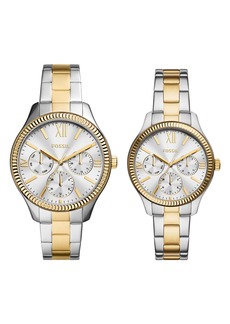 Fossil Unisex His and Hers Multifunction, Silver-Tone Alloy Watch Set