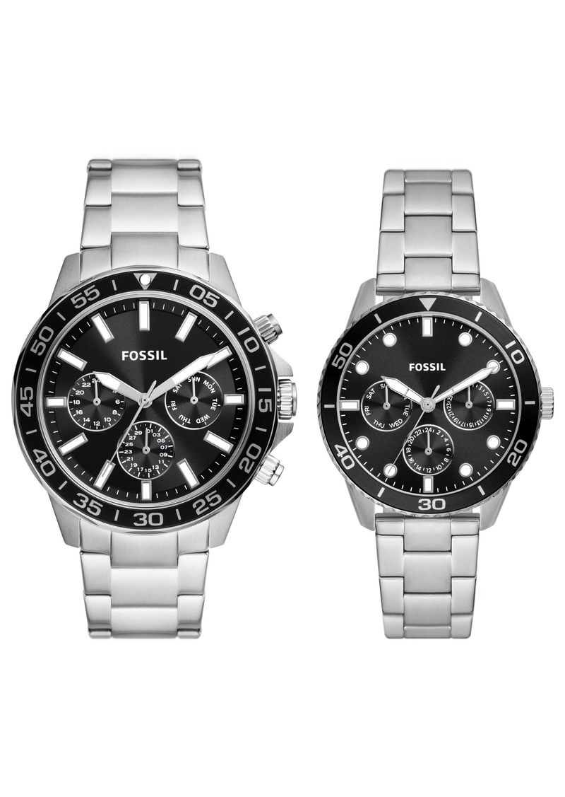 Fossil Unisex His and Hers Multifunction, Stainless Steel Watch Set