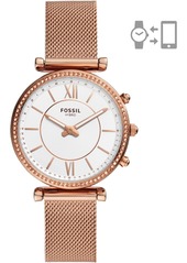 Fossil Women's Carlie Rose Gold-Tone Stainless Steel Mesh Bracelet Hybrid Smart Watch 36mm