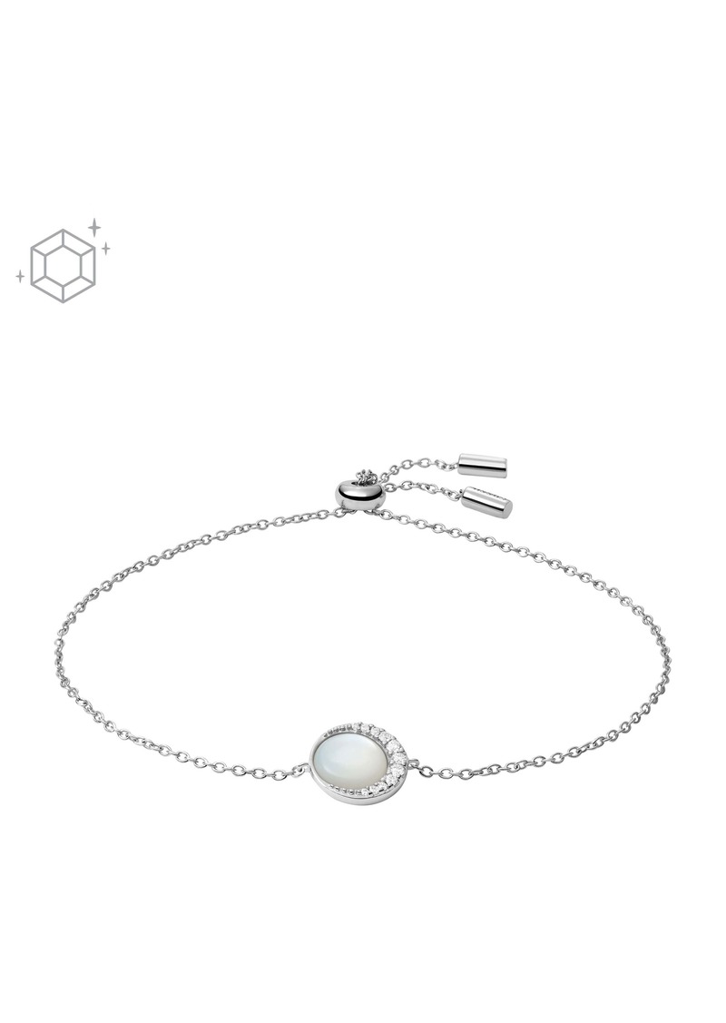Fossil Women's Crescent White Mother-of-Pearl Sterling Silver Chain Bracelet