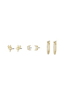 Fossil Women's Gold-Tone Brass Star and Moon Earrings Gift Set