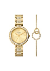 Fossil Women's Karli Three-Hand, Gold-Tone Stainless Steel Watch and Bracelet Box Set