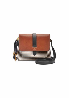 Fossil Women's Kinley Leather & Fabric  Crossbody Purse Handbag Black Stripe (Model: ZB7226080)