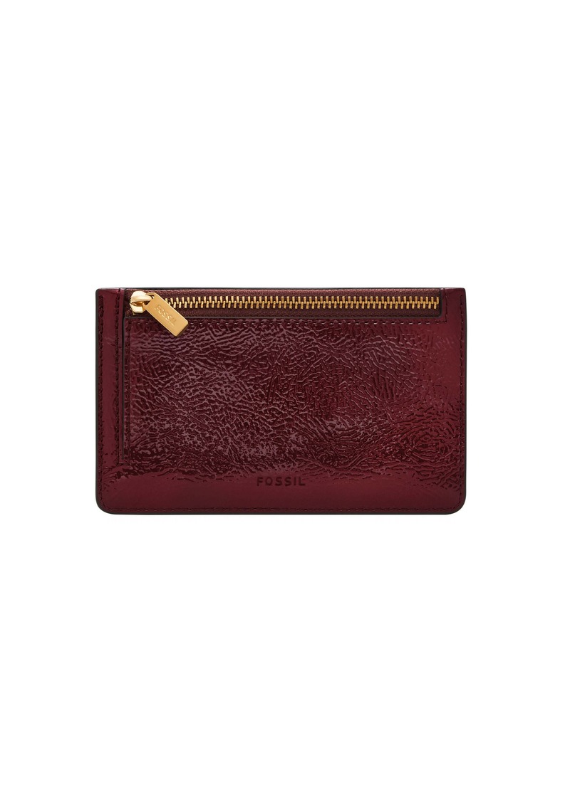 Fossil Women's Logan Crinkle Patent Leather Zip Card Case