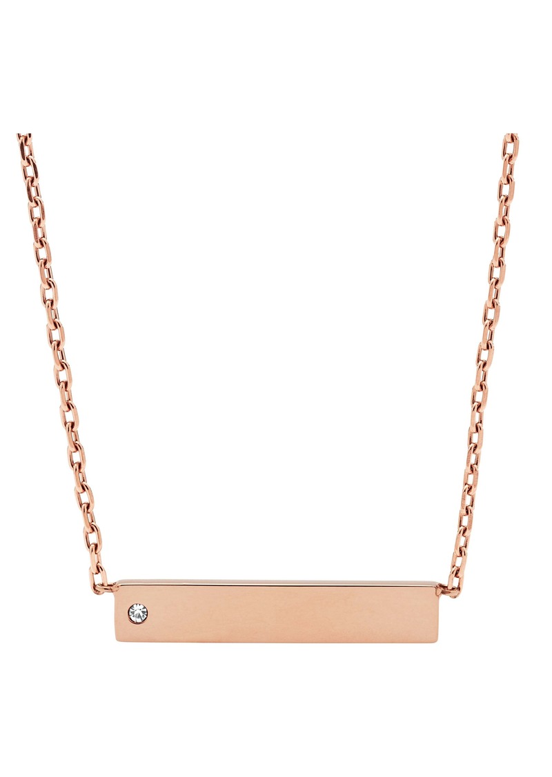 Fossil Women's Rose Gold Stainless Steel ID Necklace