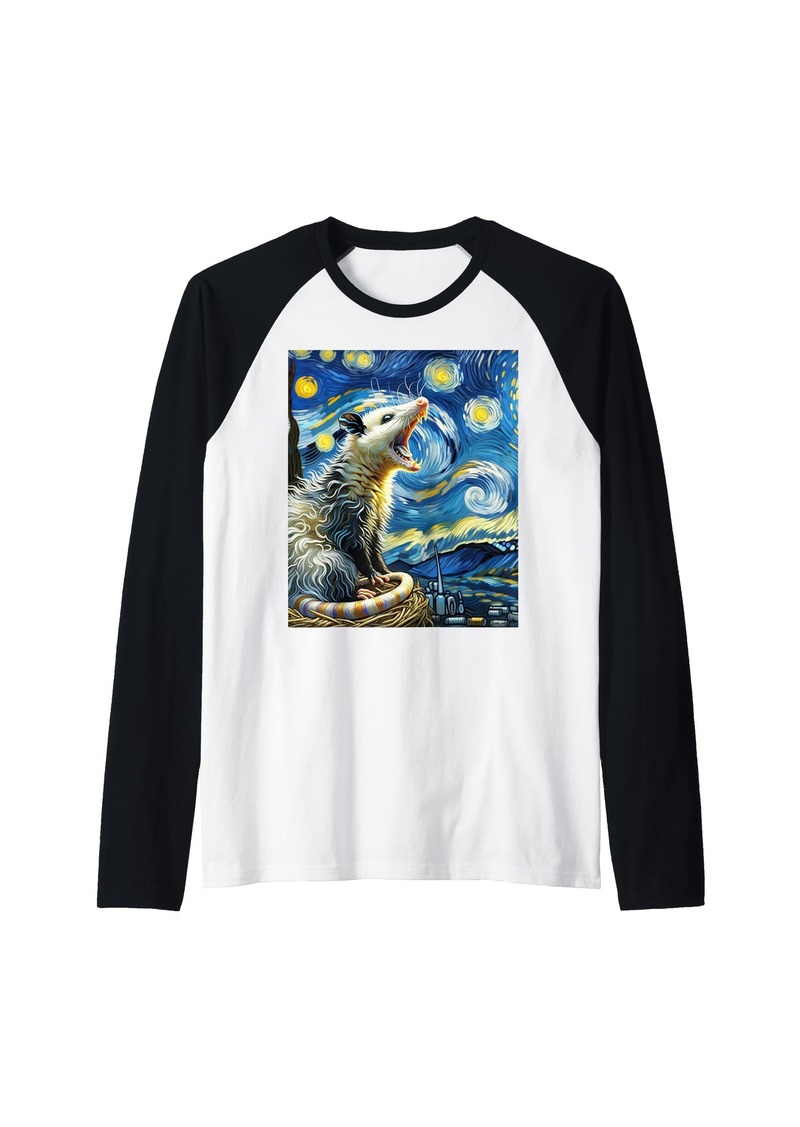 Fossil Opossum Screaming Van Gogh Starry Night Style Possum Raglan Baseball Tee