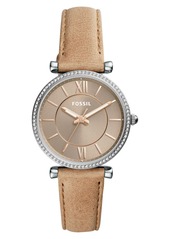Fossil Carlie T-Bar Crystal Leather Strap Watch