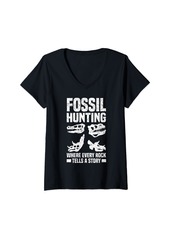 Womens Fossil Hunter Adventure Paleontologist V-Neck T-Shirt