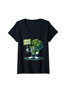 Fossil Womens Team Kale Kale Mascot Funny Vegetable Gardening V-Neck T-Shirt
