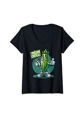 Fossil Womens Team Okra Okra Mascot Funny Vegetable Southern Cooking V-Neck T-Shirt