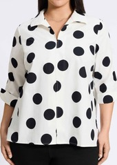 Foxcroft Agnes Dot Print Three-Quarter Sleeve Cotton Popover Top