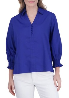 Foxcroft Alexis Smocked Cuff Sateen Popover Top