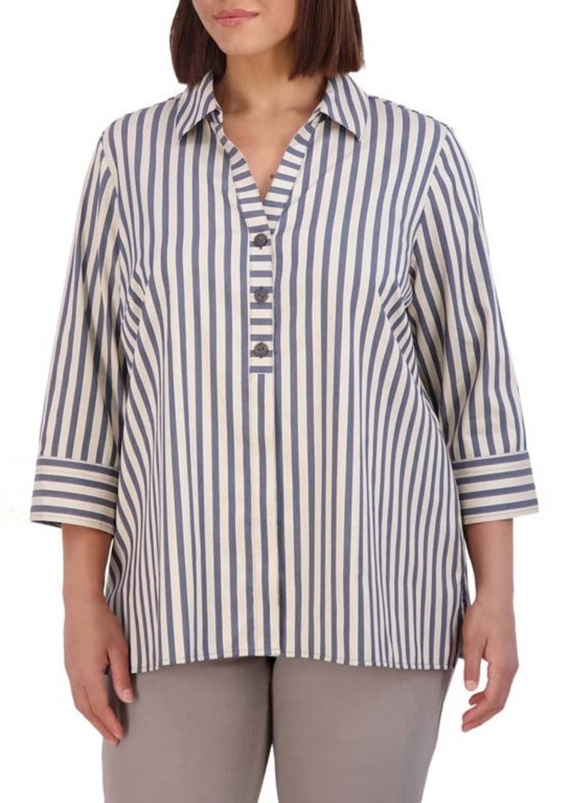 Foxcroft Andie Stripe Cotton Blend Tunic Top