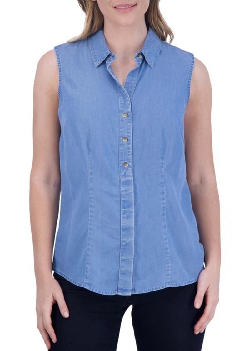Foxcroft Ashley Sleeveless Chambray Button-Up Shirt