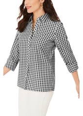 Foxcroft Britten Gingham Non-Iron Button-Up Blouse in Black at Nordstrom