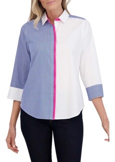Foxcroft Charlie Colorblock Cotton Blend Button-Up Shirt
