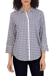 Foxcroft Charlie Geometric Print Cotton Button-Up Shirt