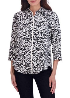 Foxcroft Charlie Leopard Print Cotton Button-Up Shirt
