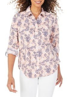 Foxcroft Cole Sunset Floral Cotton Blouse in Peach Sorbet at Nordstrom