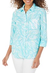 Foxcroft Cole Tropic Zebra Print Cotton Blouse in Turquoise Tide at Nordstrom
