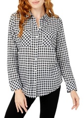 Foxcroft Davis Gingham Cotton Button-Up Shirt in Black Multi at Nordstrom