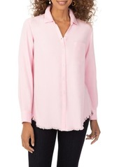 Foxcroft Haven Frayed Hem High/Low Button-Up Shirt in Pink Paradise at Nordstrom