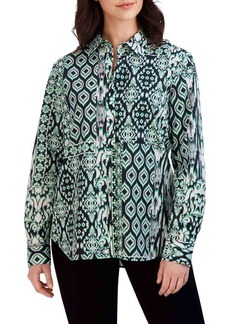 Foxcroft Ikat Print Boyfriend Button-Up Shirt