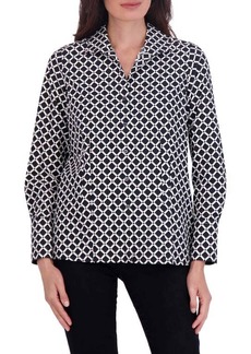 Foxcroft Katie Diamond Grid Print Cotton Button-Up Shirt