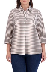 Foxcroft Kelly Stripe Cotton Blend Button-Up Shirt