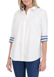 Foxcroft Margie Mix Stripe Stretch Cotton Blend Button-Up Shirt