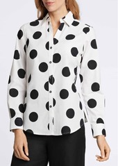 Foxcroft Mary Dot Print Cotton Poplin Button-Up Shirt