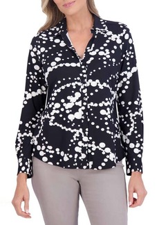 Foxcroft Mary Dot Print Jersey Button-Up Shirt
