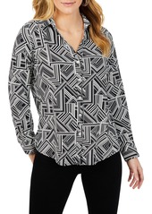 Foxcroft Mary Geometric Print Button-Up Shirt in Black at Nordstrom Rack