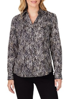 Foxcroft Mary Herringbone Button-Up Shirt