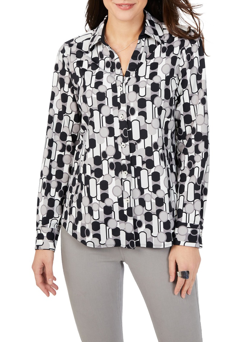 Foxcroft Mary Retro Bubbles Button-Up Shirt in Black at Nordstrom Rack