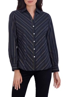 Foxcroft Mary Stripe Cotton Blend Button-Up Shirt