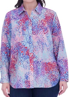 Foxcroft Meghan Abstract Print Linen Blend Button-Up Shirt