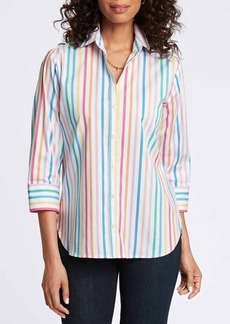 Foxcroft Meghan Rainbow Stripe Button-Up Shirt
