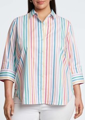 Foxcroft Meghan Rainbow Stripe Cotton Button-Up Shirt