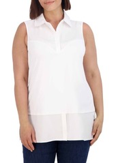 Foxcroft Mixed Media Sleeveless Button-Up Shirt