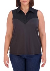 Foxcroft Mixed Media Sleeveless Button-Up Shirt