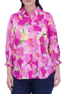 Foxcroft Olivia Floral Ruffle Sleeve Button-Up Shirt