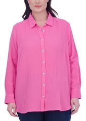 Foxcroft Oversize Gauze Button-Up Shirt