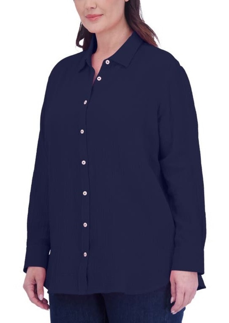 Foxcroft Oversize Gauze Button-Up Shirt