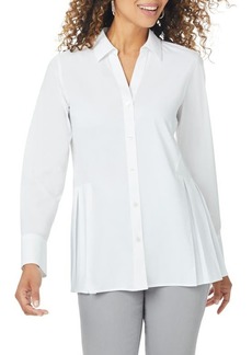 Foxcroft Pippa Pleated Peplum Non-Iron Stretch Tunic in White at Nordstrom