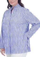 Foxcroft Plus Carolina Striped Crinkle Shirt