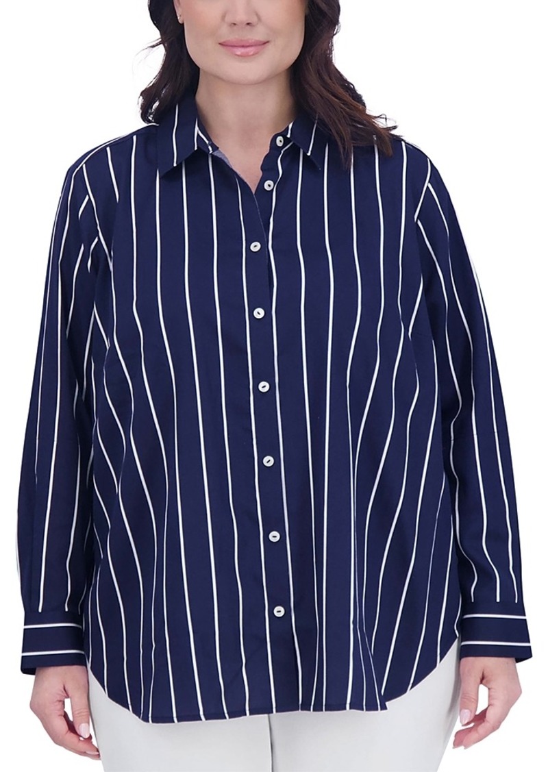 Foxcroft Plus Cotton Striped Boyfriend Shirt