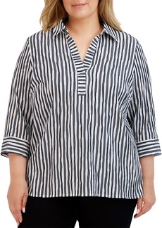 Foxcroft Plus Sophia Crinkle Stripe Shirt