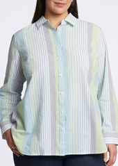 Foxcroft Relaxed Variegated Stripe Seersucker Button-Up Shirt