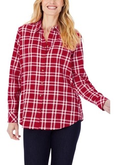Foxcroft Rhea Plaid Button-Up Tunic Shirt in Scarlet Flame at Nordstrom
